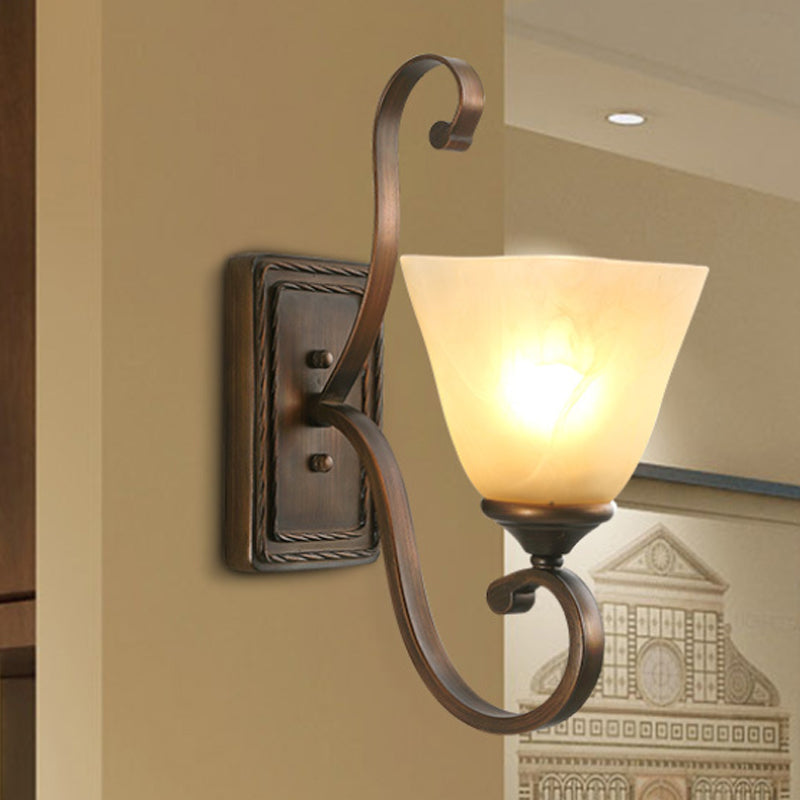 Skørter | Simple Light Frosted Glass Wall Lamp Vintage Style Brown Bell Living Room Wall Sconce Light