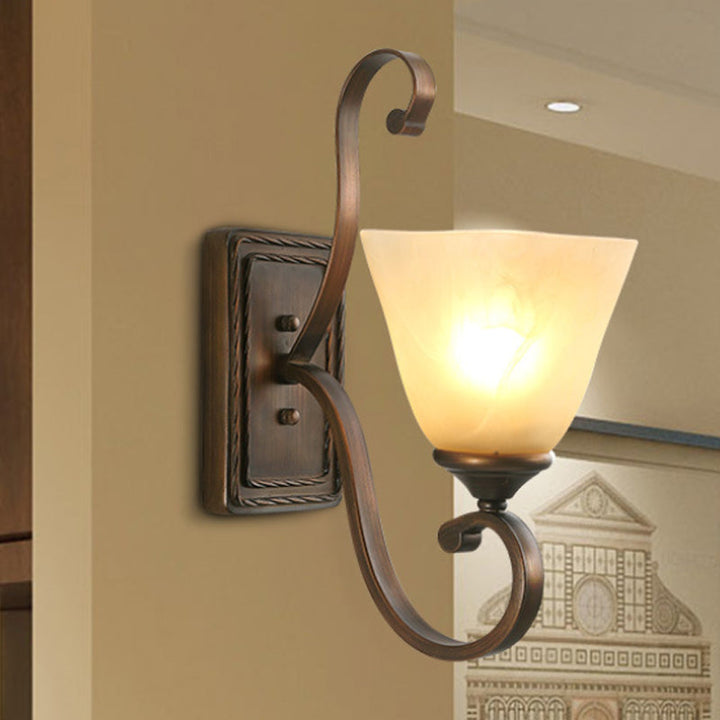 Skørter | Simple Light Frosted Glass Wall Lamp Vintage Style Brown Bell Living Room Wall Sconce Light