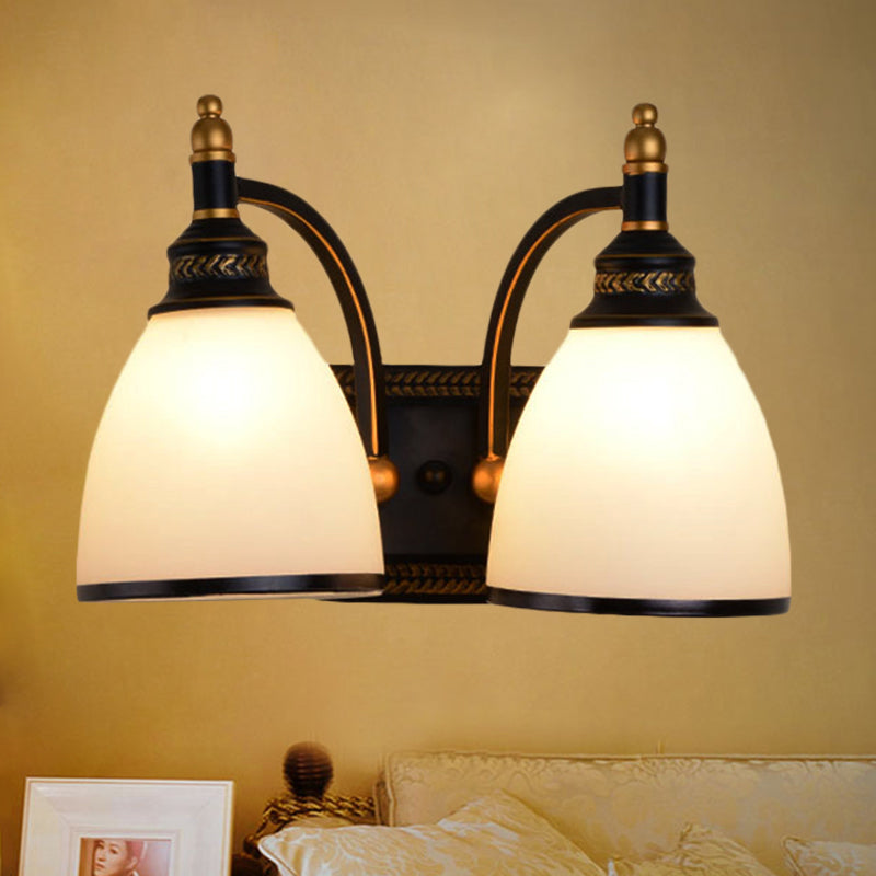 Skørter | Metal Dome Wall Lamp Vintage Style 1/2-Cup Living Room Wall Lamp with White Glass in Black