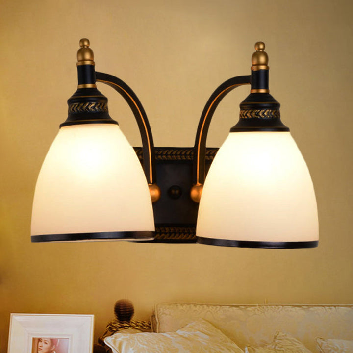 Skørter | Metal Dome Wall Lamp Vintage Style 1/2-Cup Living Room Wall Lamp with White Glass in Black
