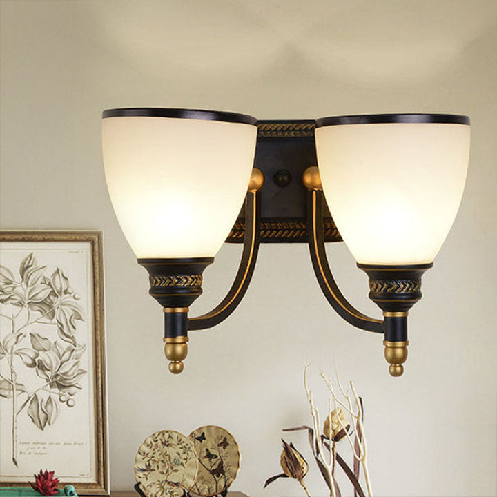 Skørter | Metal Dome Wall Lamp Vintage Style 1/2-Cup Living Room Wall Lamp with White Glass in Black