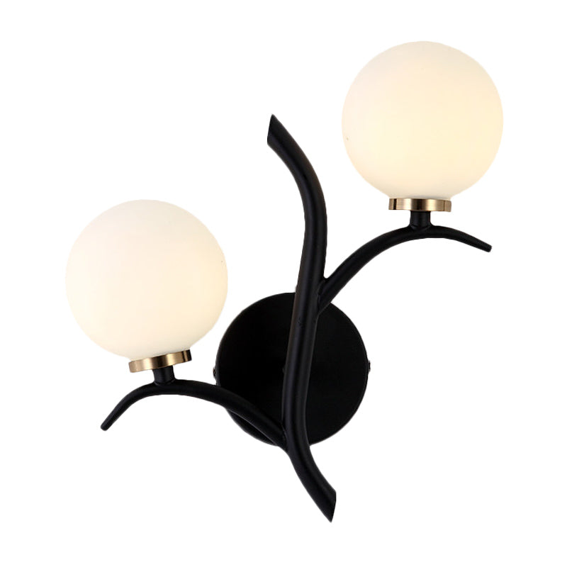 Skørter | 2 Lamps White Glass Wall Lamp Modern Gold/Black Globe Dining Table Wall Light with Branch-shaped Arm