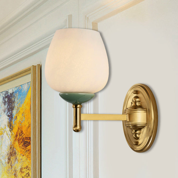 Skørter | Opal Glass Tapered Wall Lamp Modern 1/2-Light Wall Mounted Lighting Fixture with Porcelain Shade in Gold