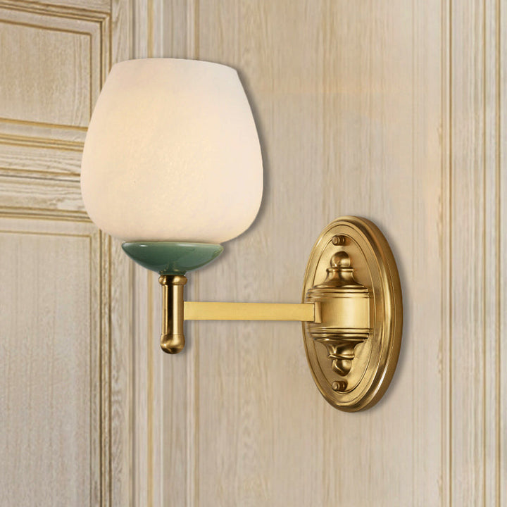 Skørter | Opal Glass Tapered Wall Lamp Modern 1/2-Light Wall Mounted Lighting Fixture with Porcelain Shade in Gold