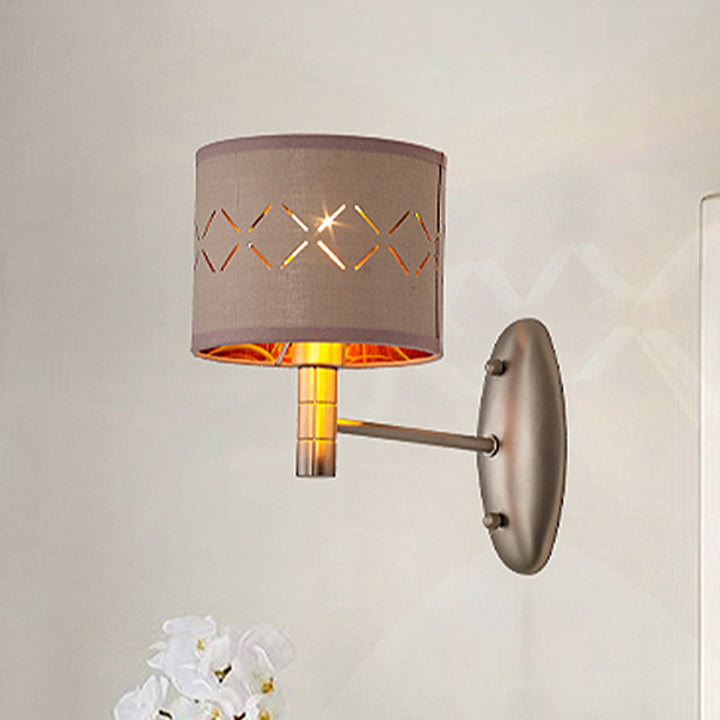 Skørter | Cylindrical Bedroom Wall Light Fixture Traditional Metal Single Bulb Light Coffee Wall Lamp with Fabric Shade