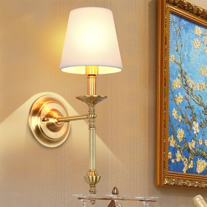 Skørter | Brass Cone Wall Light Fixture Retro White Fabric Lampshade 1/2 Lamps Dining Room Wall Light Lighting