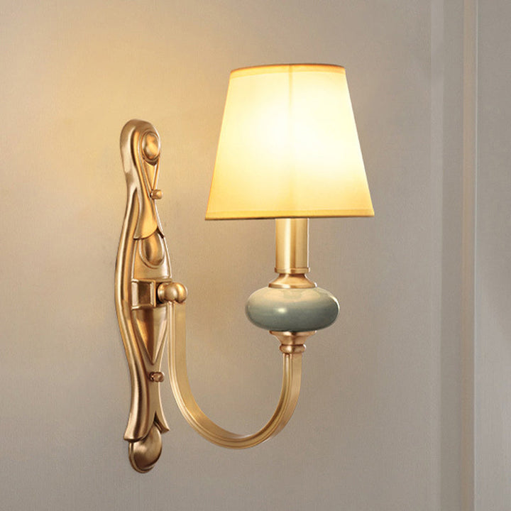 Skørter | Fabric Brass Wall Switch Tapered Shade 1 Light Vintage Wall Lamp for Living Room
