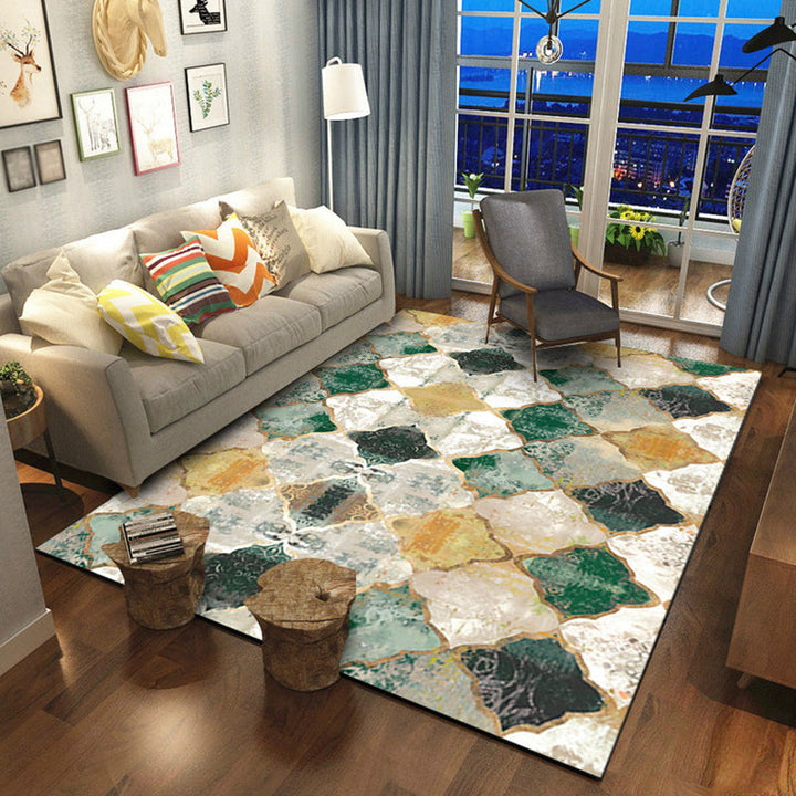 Lisslune | Olden Geometric Printed Carpet Multicolored Synthetic Carpet Non-Slip Rug Stain-Resistant Carpet for the living room