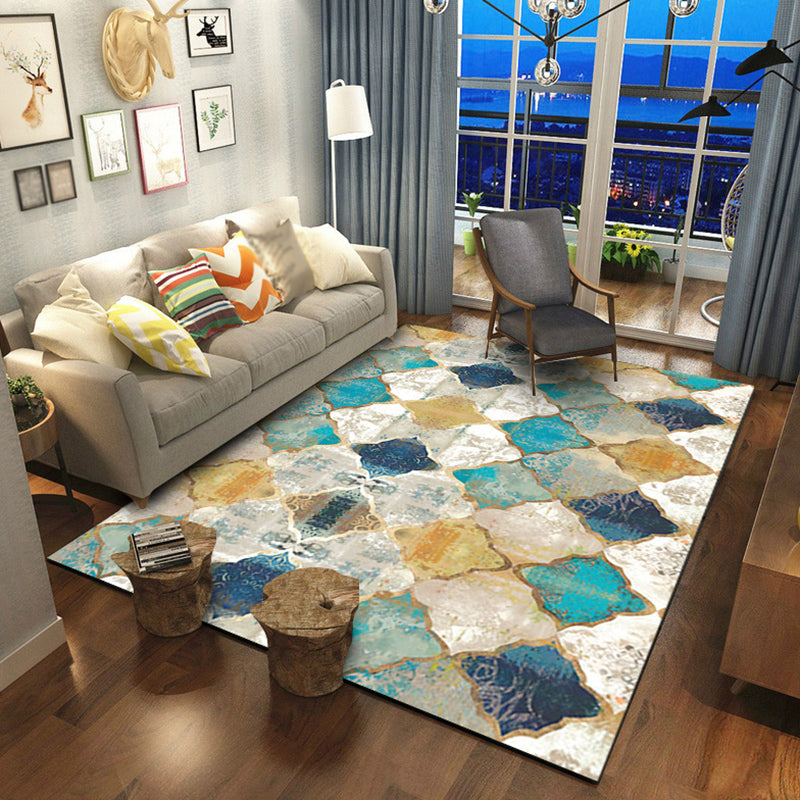 Lisslune | Olden Geometric Printed Carpet Multicolored Synthetic Carpet Non-Slip Rug Stain-Resistant Carpet for the living room