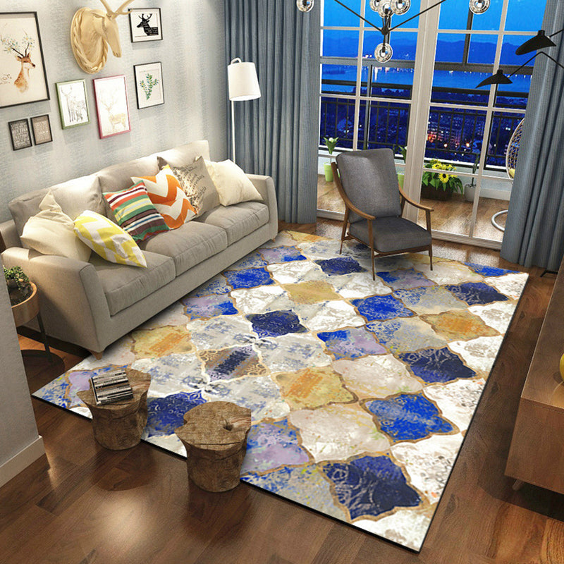 Lisslune | Olden Geometric Printed Carpet Multicolored Synthetic Carpet Non-Slip Rug Stain-Resistant Carpet for the living room