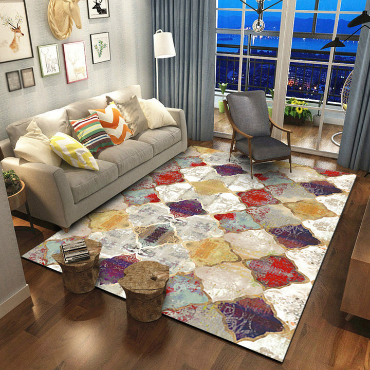 Lisslune | Olden Geometric Printed Carpet Multicolored Synthetic Carpet Non-Slip Rug Stain-Resistant Carpet for the living room