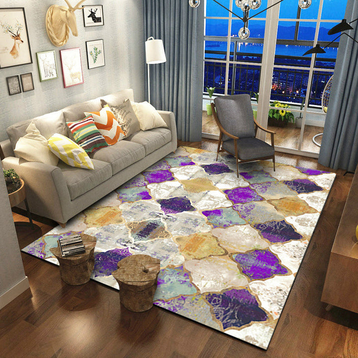 Lisslune | Olden Geometric Printed Carpet Multicolored Synthetic Carpet Non-Slip Rug Stain-Resistant Carpet for the living room
