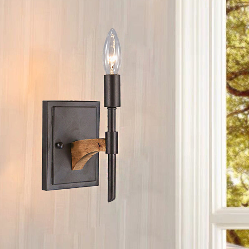 Skørter | 1 Head Candle/Cone Wall Sconce Lighting Retro Black Metal Wall Mounted Lamp Without Shade/With Shade