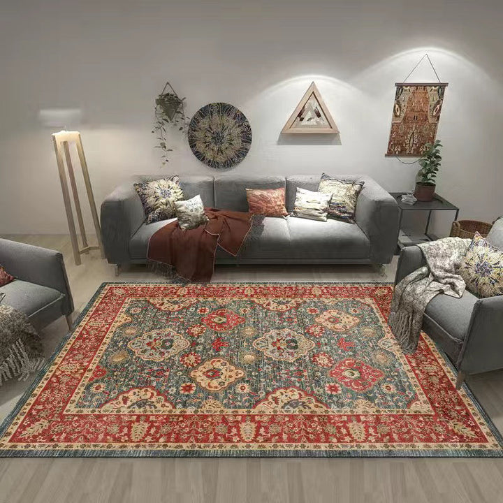 Lisslune | Multi Color Living Room Rug Persian Geometric Printed Indoor Rug Cotton Blend Non-Slip Easy Maintenance Area Rug