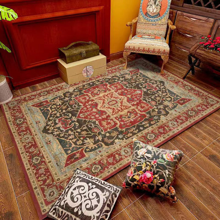 Lisslune | Multi Color Living Room Rug Persian Geometric Printed Indoor Rug Cotton Blend Non-Slip Easy Maintenance Area Rug