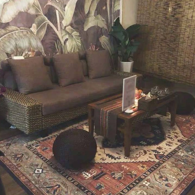Lisslune | Multi Color Living Room Rug Persian Geometric Printed Indoor Rug Cotton Blend Non-Slip Easy Maintenance Area Rug
