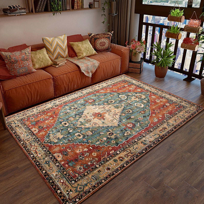 Lisslune | Multi Color Living Room Rug Persian Geometric Printed Indoor Rug Cotton Blend Non-Slip Easy Maintenance Area Rug