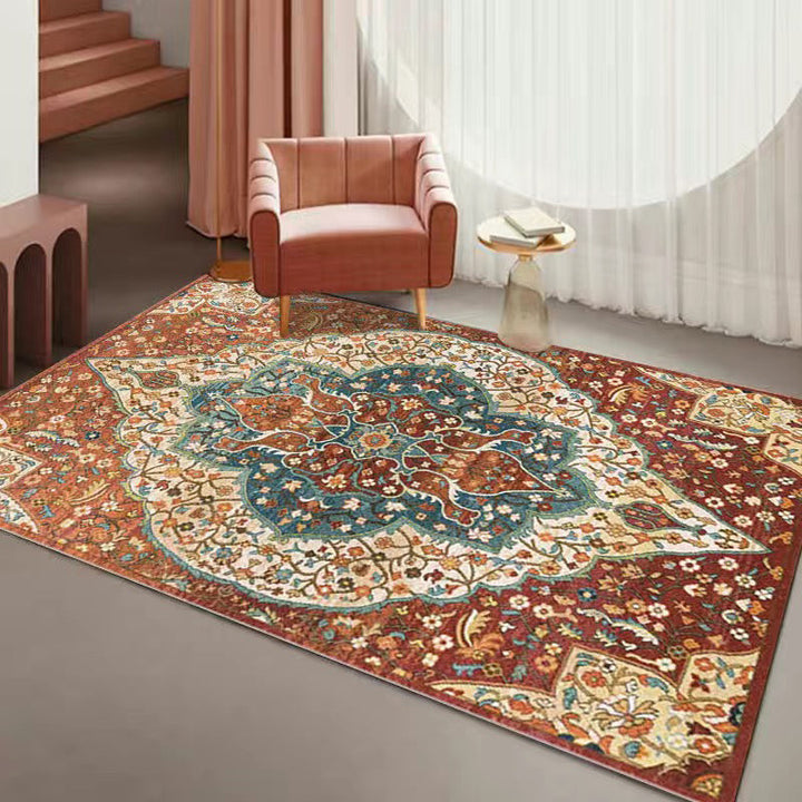 Lisslune | Multi Color Living Room Rug Persian Geometric Printed Indoor Rug Cotton Blend Non-Slip Easy Maintenance Area Rug