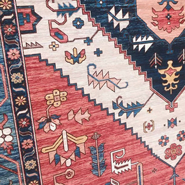 Lisslune | Multi Color Living Room Rug Persian Geometric Printed Indoor Rug Cotton Blend Non-Slip Easy Maintenance Area Rug