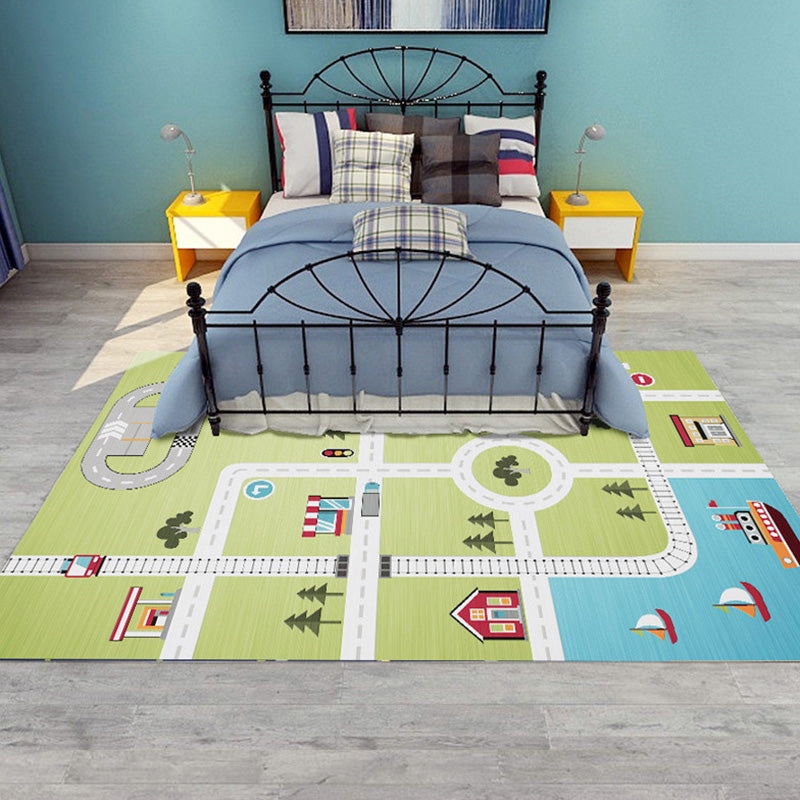 Lisslune | Beautiful car-printed carpet multicolor cotton blend area rug non-slip stain-resistant easy-care indoor rug for children