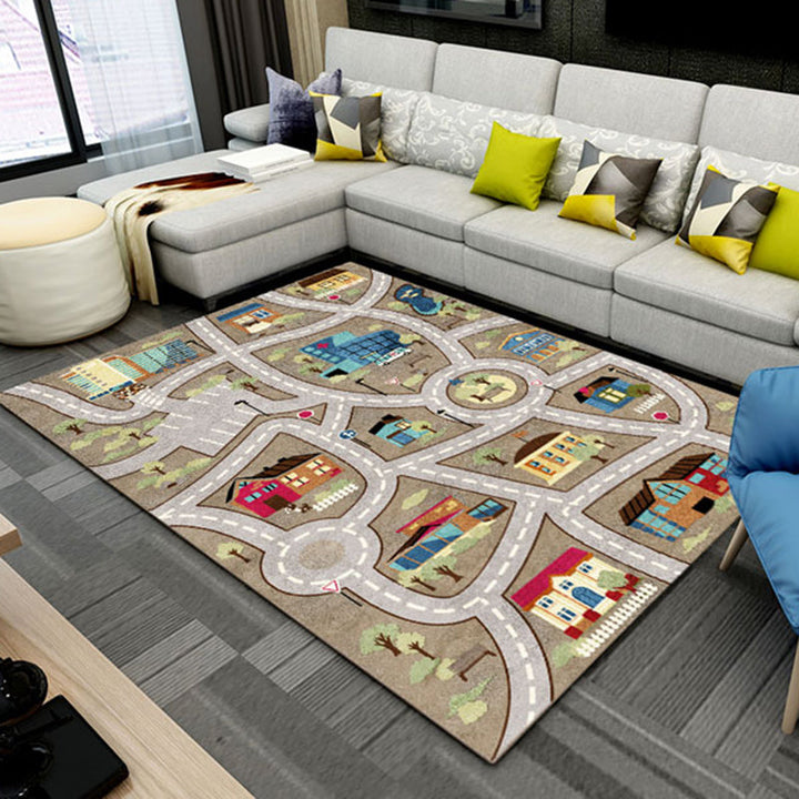Lisslune | Beautiful car-printed carpet multicolor cotton blend area rug non-slip stain-resistant easy-care indoor rug for children