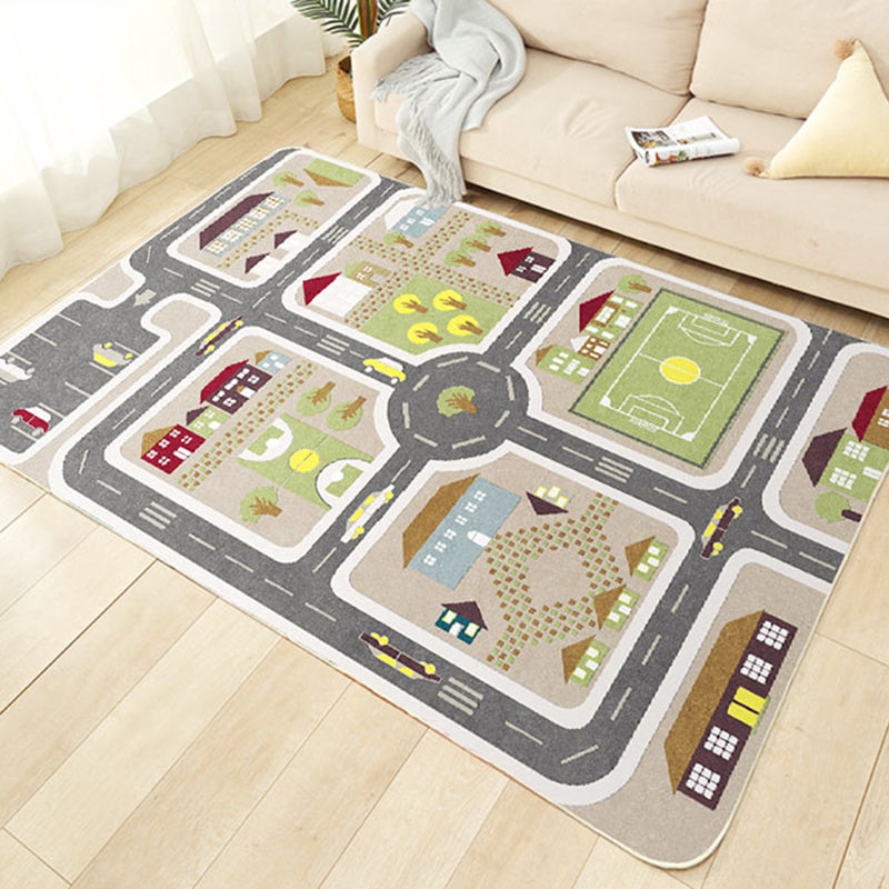 Lisslune | Beautiful car-printed carpet multicolor cotton blend area rug non-slip stain-resistant easy-care indoor rug for children