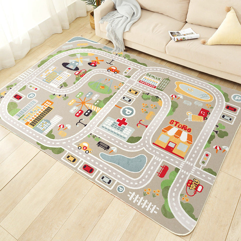 Lisslune | Beautiful car-printed carpet multicolor cotton blend area rug non-slip stain-resistant easy-care indoor rug for children