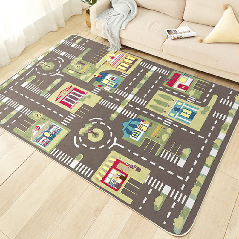 Lisslune | Beautiful car-printed carpet multicolor cotton blend area rug non-slip stain-resistant easy-care indoor rug for children