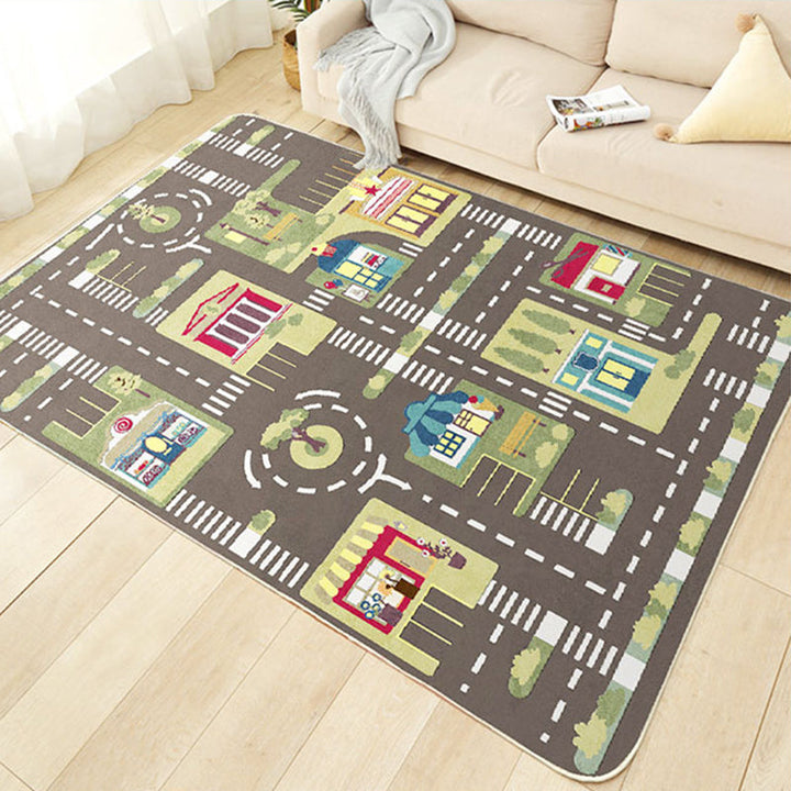 Lisslune | Beautiful car-printed carpet multicolor cotton blend area rug non-slip stain-resistant easy-care indoor rug for children