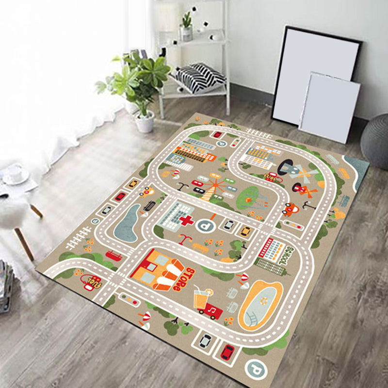 Lisslune | Beautiful car-printed carpet multicolor cotton blend area rug non-slip stain-resistant easy-care indoor rug for children