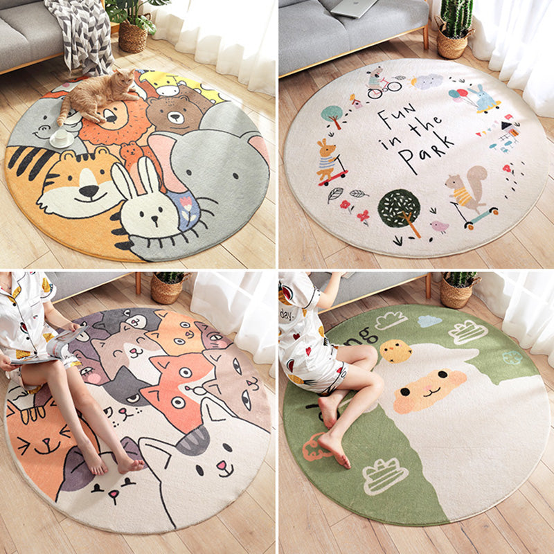 Lisslune | Multicolor Novelty Carpet Lambswool Cartoon-printed Carpet with Non-slip Backing Easy-care Indoor Carpet for Kids