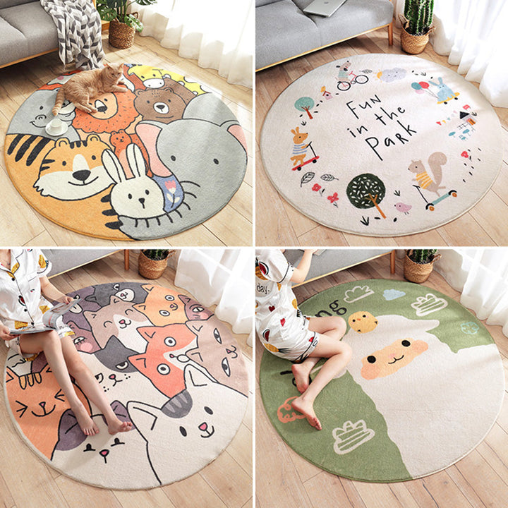 Lisslune | Multicolor Novelty Carpet Lambswool Cartoon-printed Carpet with Non-slip Backing Easy-care Indoor Carpet for Kids