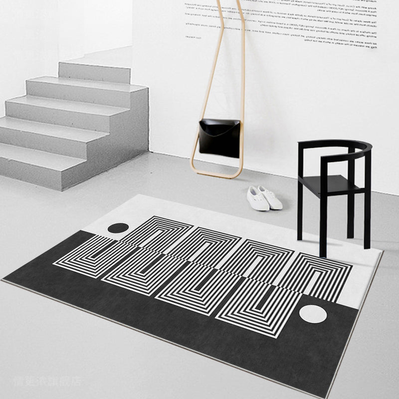 Lisslune | Black Gray-White Striped Carpet Cotton Blend Novelty Area Rug Non-Slip Backing Machine Washable Indoor Rug for Room