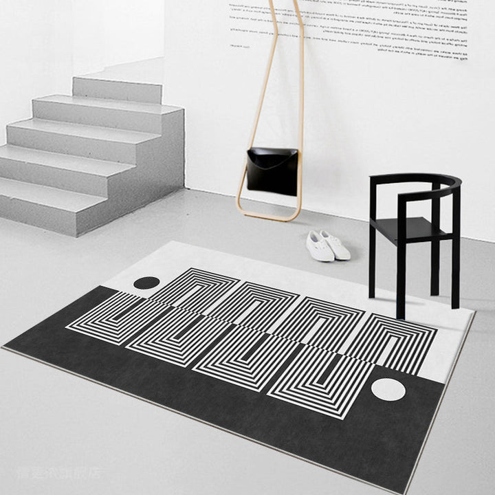 Lisslune | Black Gray-White Striped Carpet Cotton Blend Novelty Area Rug Non-Slip Backing Machine Washable Indoor Rug for Room