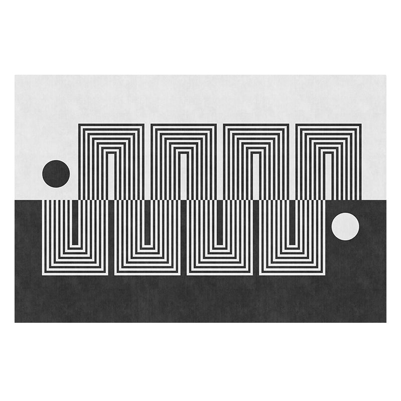 Lisslune | Black Gray-White Striped Carpet Cotton Blend Novelty Area Rug Non-Slip Backing Machine Washable Indoor Rug for Room