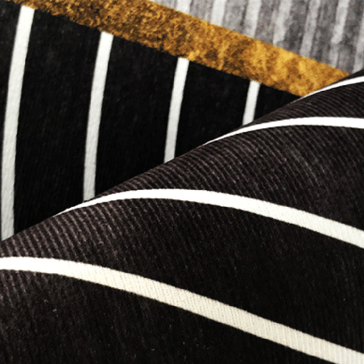Lisslune | Black Gray-White Striped Carpet Cotton Blend Novelty Area Rug Non-Slip Backing Machine Washable Indoor Rug for Room
