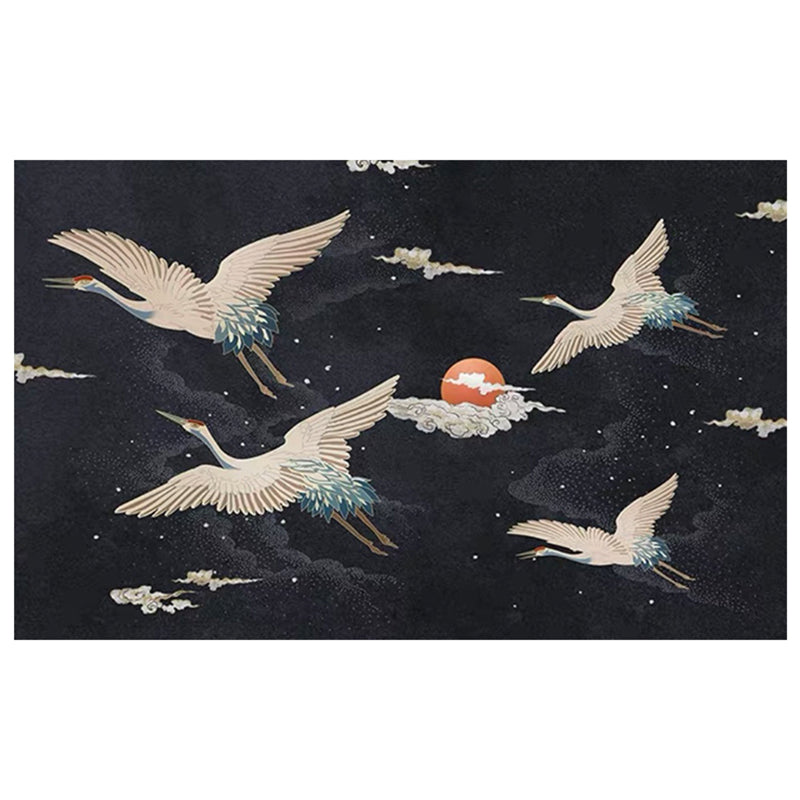 Lisslune | Nordic Crane Pattern Rug Multi-Color Synthetic Area Rug Pet-Friendly Easy Maintenance Stain-Resistant Carpet for Room