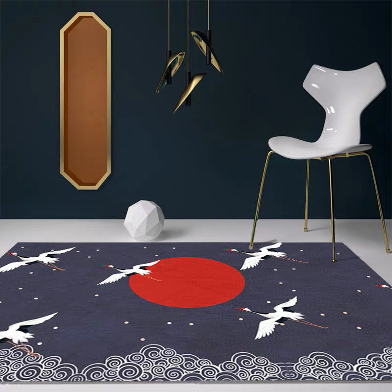 Lisslune | Nordic Crane Pattern Rug Multi-Color Synthetic Area Rug Pet-Friendly Easy Maintenance Stain-Resistant Carpet for Room