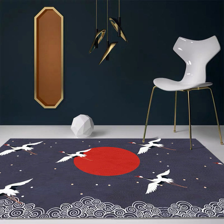 Lisslune | Nordic Crane Pattern Rug Multi-Color Synthetic Area Rug Pet-Friendly Easy Maintenance Stain-Resistant Carpet for Room