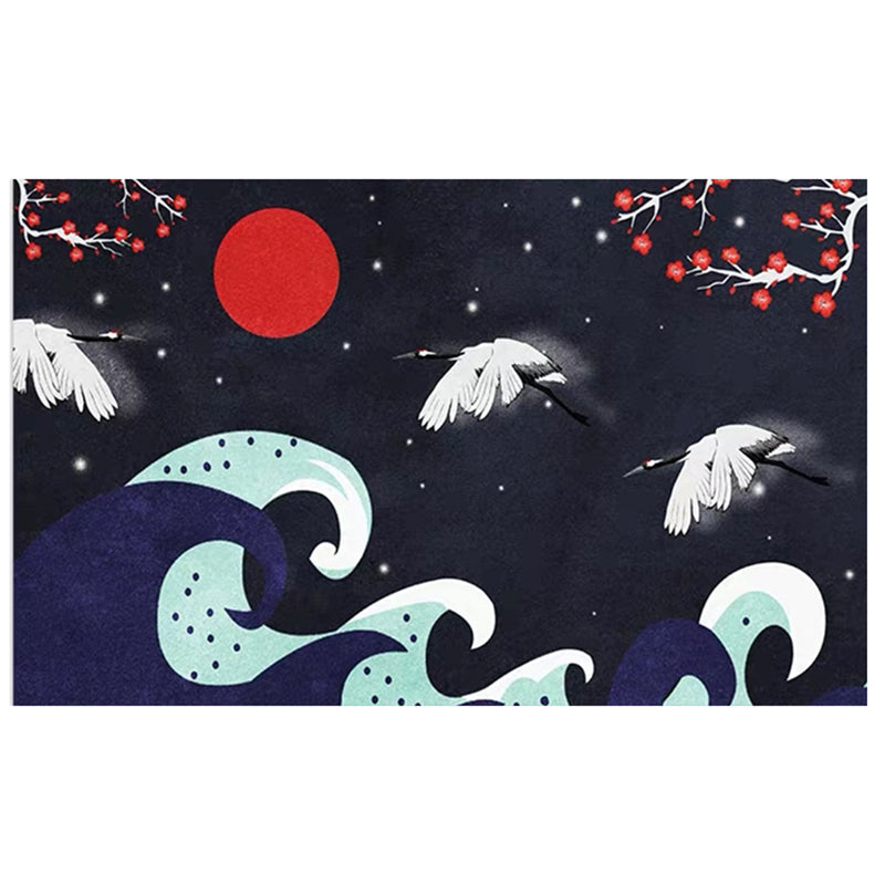 Lisslune | Nordic Crane Pattern Rug Multi-Color Synthetic Area Rug Pet-Friendly Easy Maintenance Stain-Resistant Carpet for Room