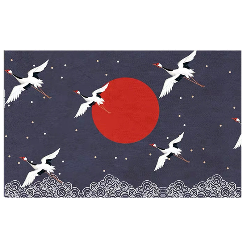 Lisslune | Nordic Crane Pattern Rug Multi-Color Synthetic Area Rug Pet-Friendly Easy Maintenance Stain-Resistant Carpet for Room