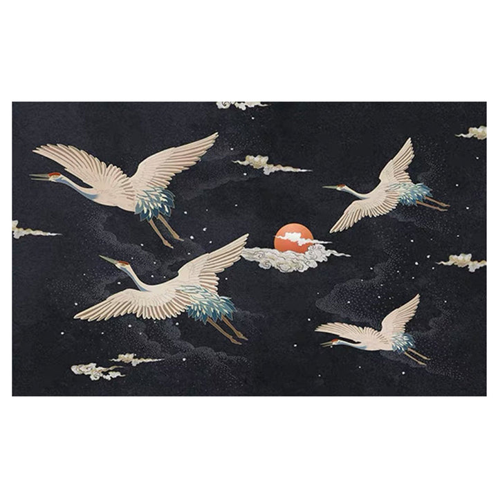 Lisslune | Nordic Crane Pattern Rug Multi-Color Synthetic Area Rug Pet-Friendly Easy Maintenance Stain-Resistant Carpet for Room