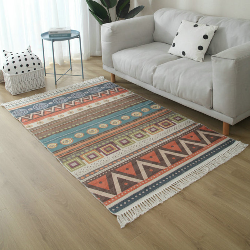 Lisslune | Simple Living Room Rug Multicolored Geometric Printed Area Rug Cotton Pet Friendly Easy Care Indoor Rug