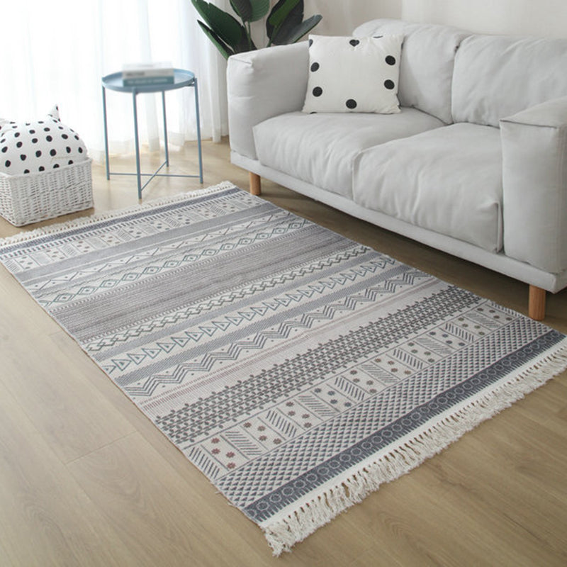 Lisslune | Simple Living Room Rug Multicolored Geometric Printed Area Rug Cotton Pet Friendly Easy Care Indoor Rug