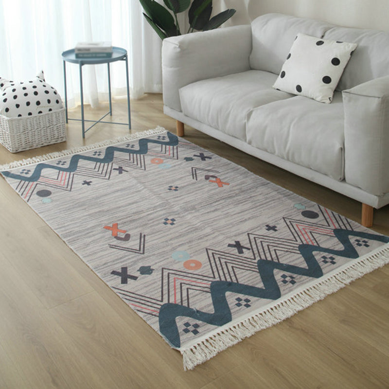Lisslune | Simple Living Room Rug Multicolored Geometric Printed Area Rug Cotton Pet Friendly Easy Care Indoor Rug