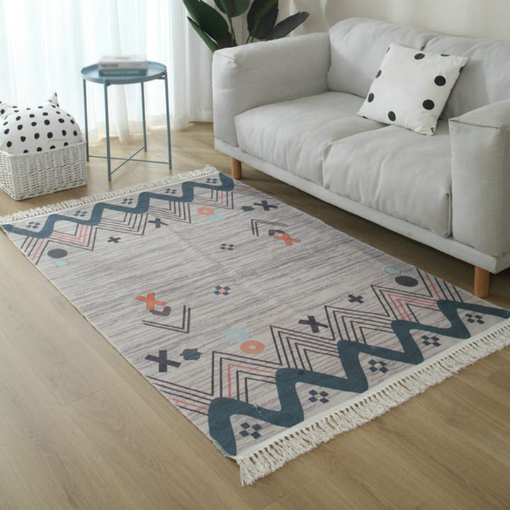 Lisslune | Simple Living Room Rug Multicolored Geometric Printed Area Rug Cotton Pet Friendly Easy Care Indoor Rug