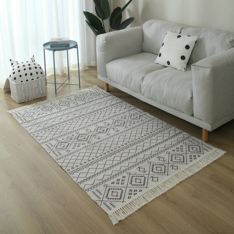 Lisslune | Simple Living Room Rug Multicolored Geometric Printed Area Rug Cotton Pet Friendly Easy Care Indoor Rug