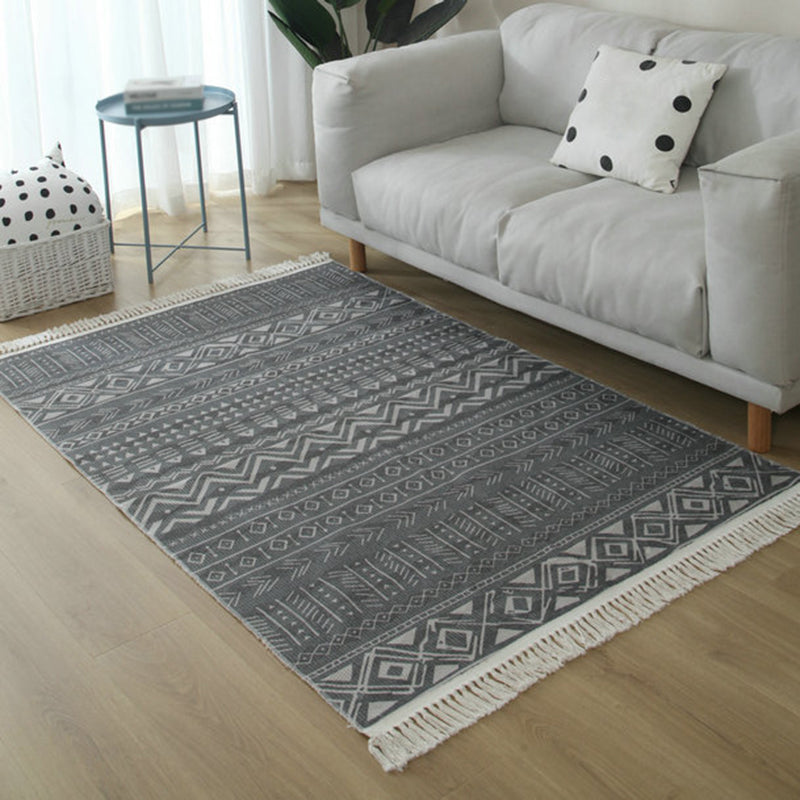 Lisslune | Simple Living Room Rug Multicolored Geometric Printed Area Rug Cotton Pet Friendly Easy Care Indoor Rug