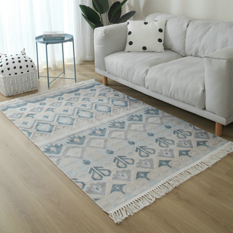 Lisslune | Simple Living Room Rug Multicolored Geometric Printed Area Rug Cotton Pet Friendly Easy Care Indoor Rug