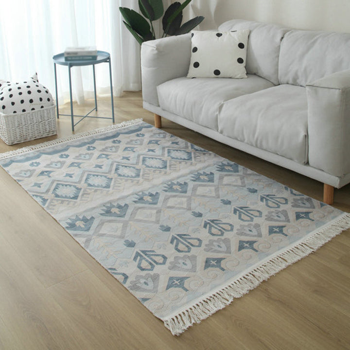 Lisslune | Simple Living Room Rug Multicolored Geometric Printed Area Rug Cotton Pet Friendly Easy Care Indoor Rug